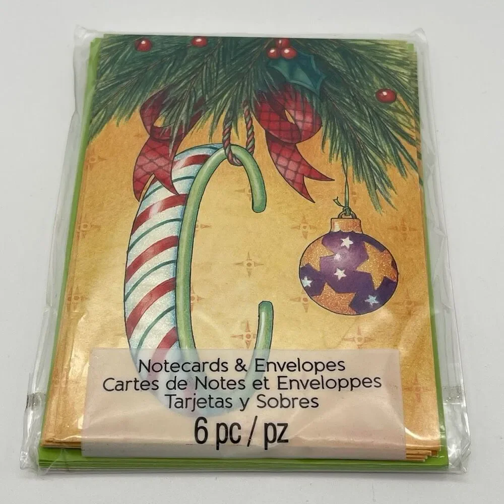 NWT MARY ENGELBREIT Multicolor Envelopes Christmas‎ Letter “C” Notecards 6 Count